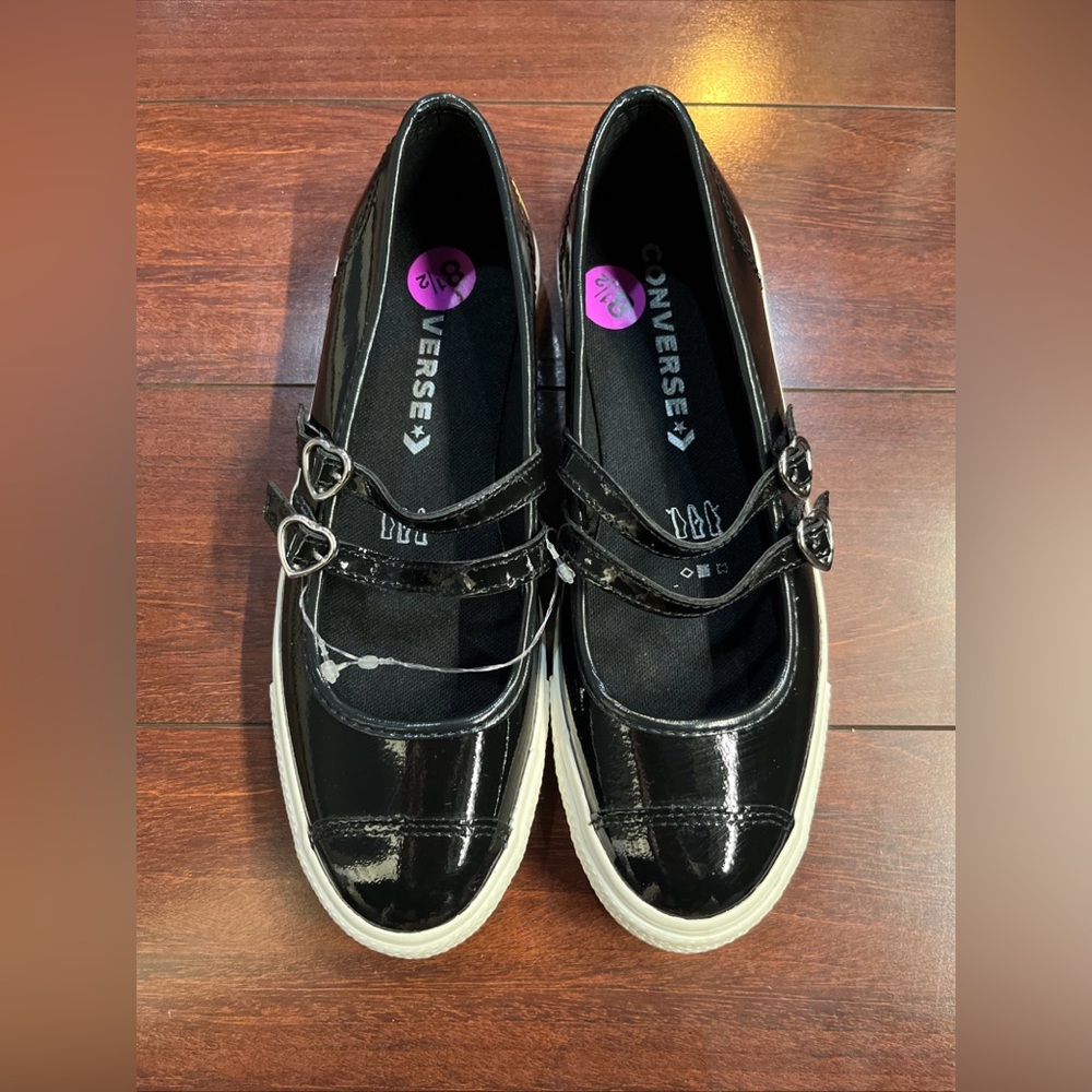 Womens 8.5 Converse Dainty Mary Jane Slip Black Patent Leather Valentines Day #1 - Picture 8 of 16